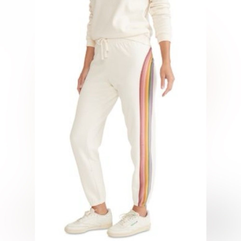 Women's White Joggers with Rainbow Stripe
